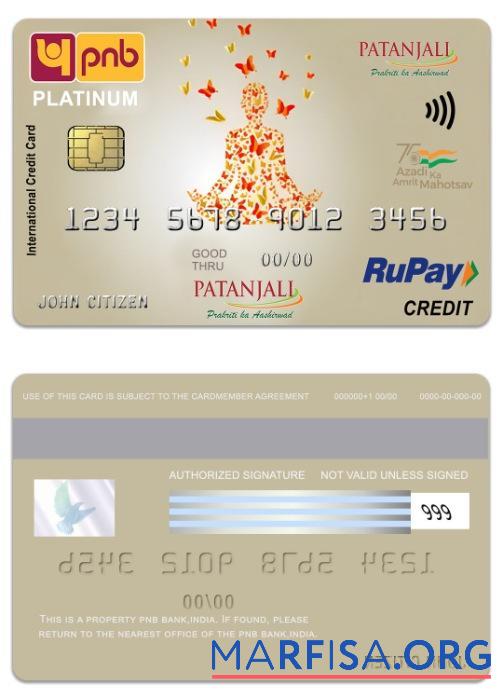 Printable India PNB Bank Patanjali RuPay platinum credit card template